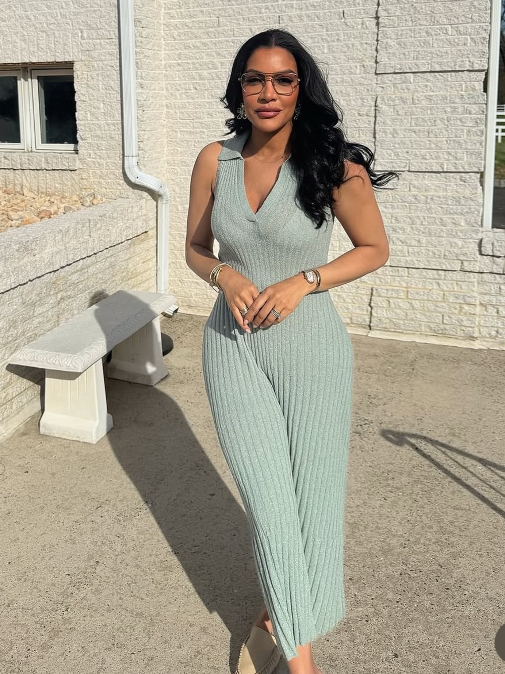 ZARA SEA GREEN CUT-OUT KNIT MAXI DRESS (XS)